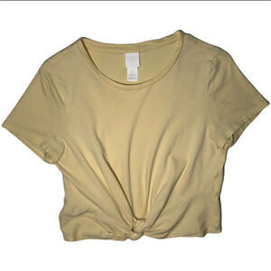 H&M Women's Yellow Knotted Tee Shirt Size Small Front Hem Short Sleeve Cropped S